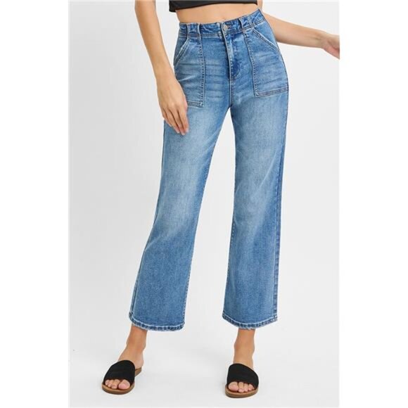 RISEN Full Size High Waisted Bootcut Cropped Jeans Plus‎ Size - Picture 1 of 5